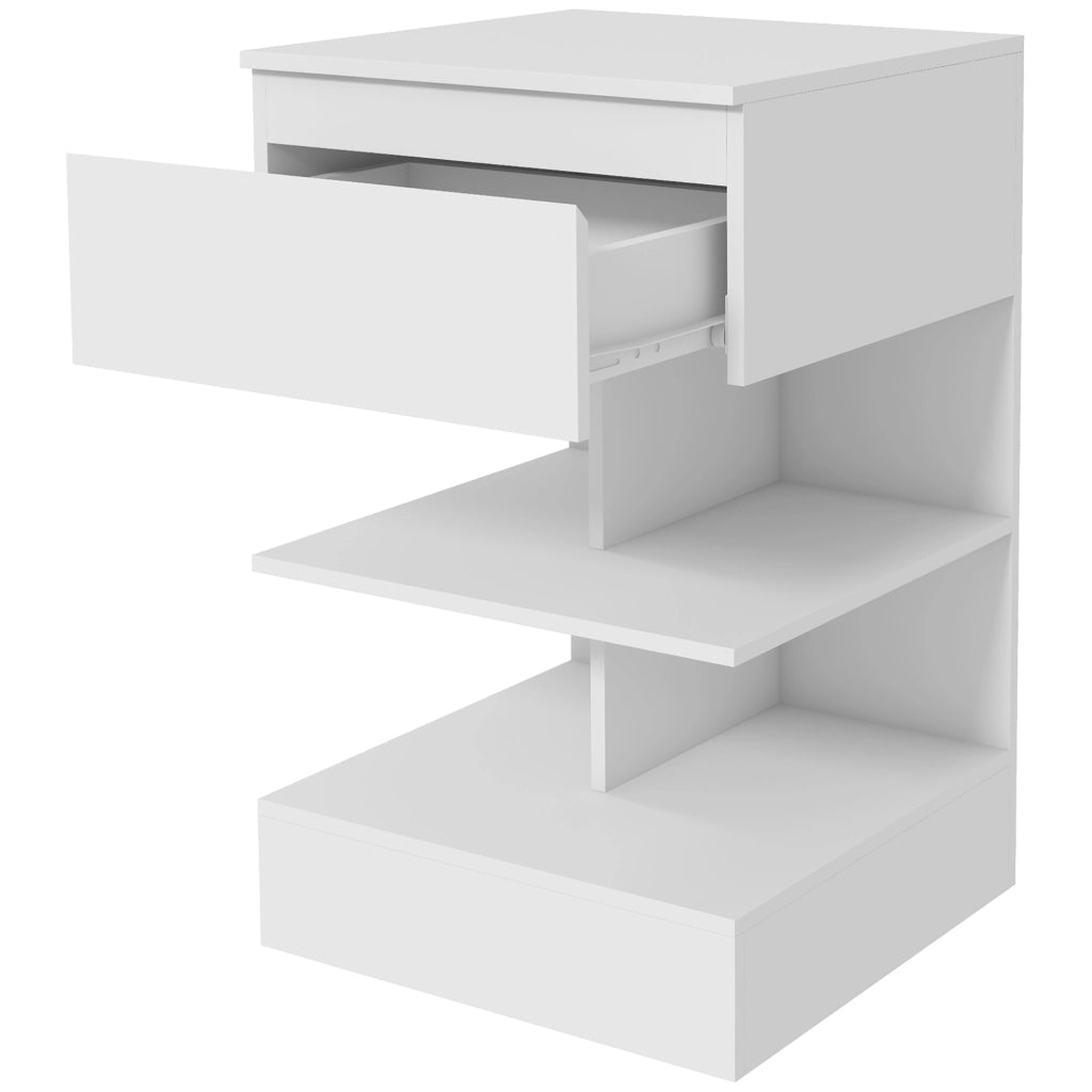Comodino Moderno in MDF con Cassetto e Ripiani ¨C Zephmum ¨C Bianco 39x39x65