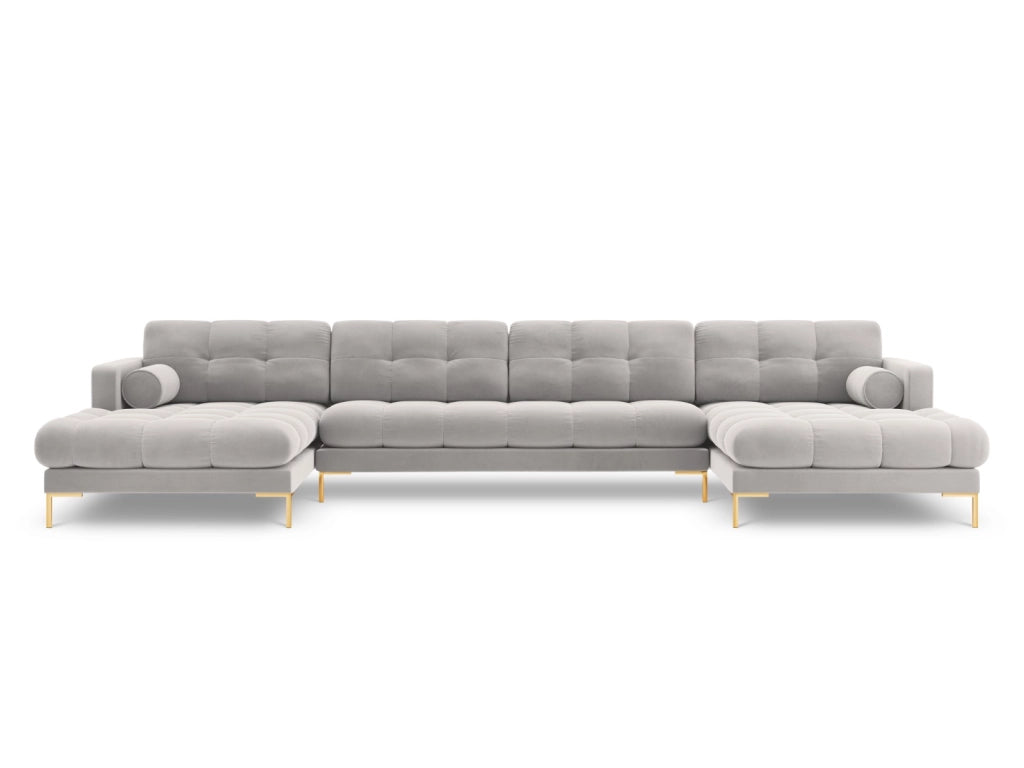 Cosmopolitan Design - Divano panoramico "Bali" 7 posti in velluto argento 
