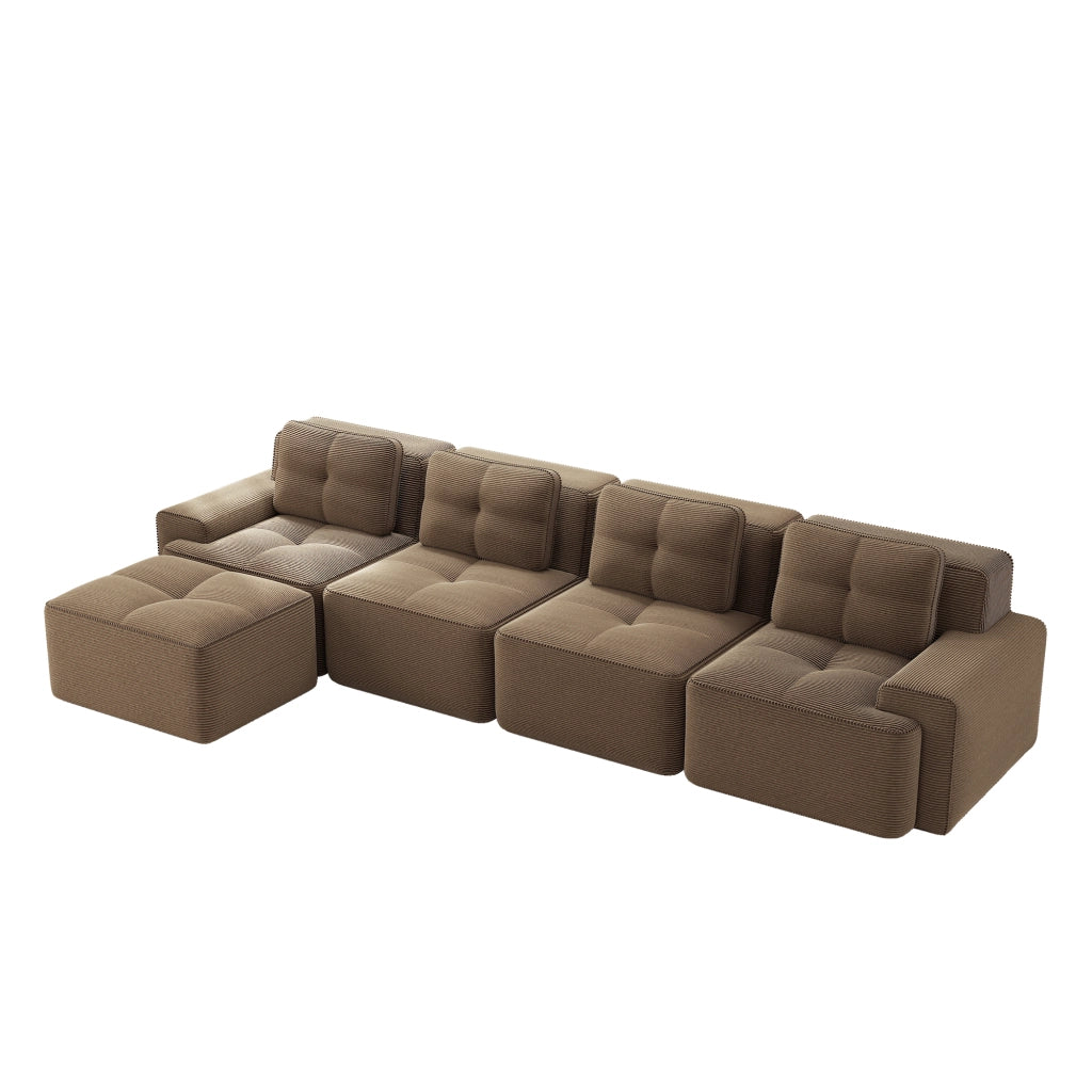 Divano Modulare Chaise Longue 4 Posti ¨C MINIMAL ¨C Velluto a Coste, Marrone