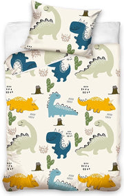 Set di Cuscino da Letto Dinosauri Amichevoli per Bambini 100% Cotone per Avventurieri Piccoli