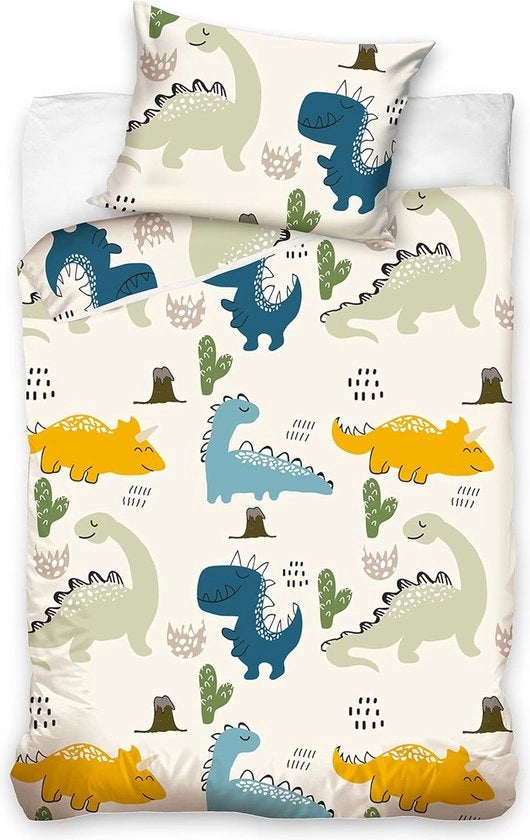 Set di Cuscino da Letto Dinosauri Amichevoli per Bambini 100% Cotone per Avventurieri Piccoli
