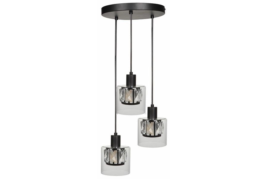 Lampada a sospensione Elmo nera 3xE14 vetro Ø25 Reality