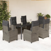 Set da Pranzo da Giardino 7 pz con Cuscini in Polyrattan Grigio