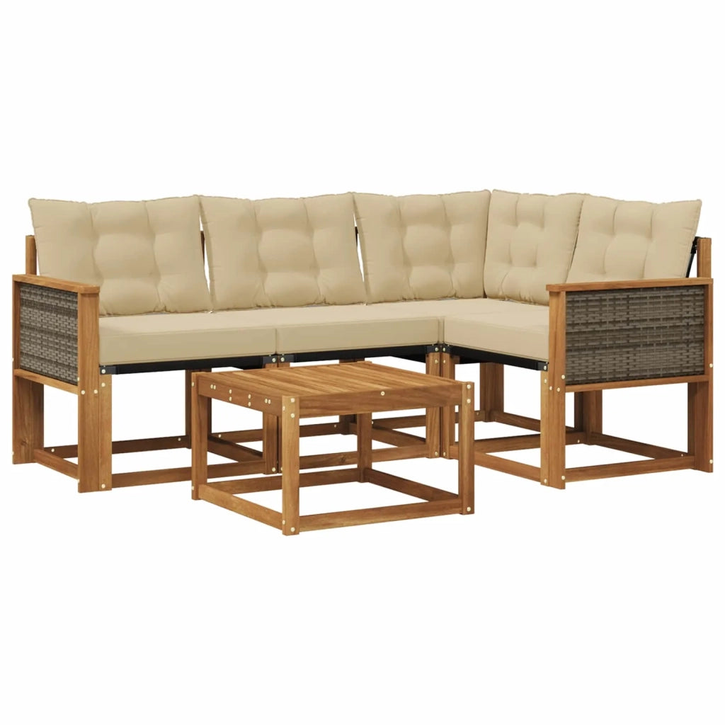 Set di divani da esterno con cuscino 5 pcs Naturale e Beige 3381933