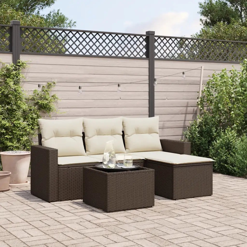 Set Divano da Giardino 5 pz con Cuscini Marrone in Polyrattan 3218873