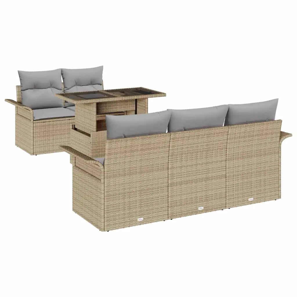 Set Divano da Giardino con cuscino 6 pcs Beige polyrattan 3348196