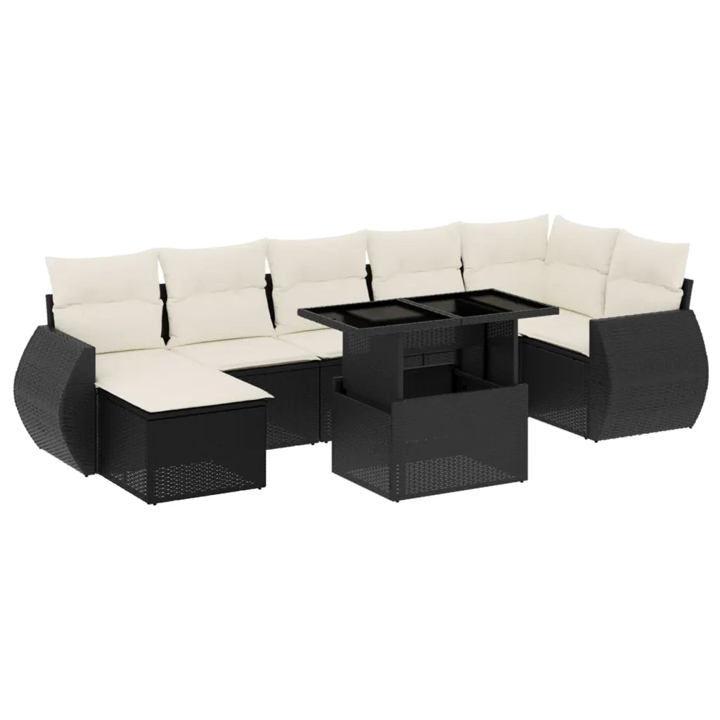 Set Divani da Giardino con Cuscini 8 pz Nero in Polyrattan