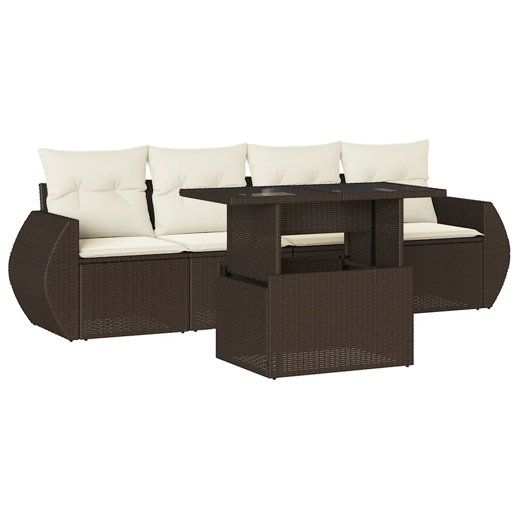 Set Divano da Giardino 5 pz con Cuscini Marrone in Polyrattan 3268363