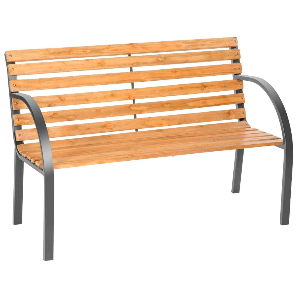 Panchina Da Giardino 2 Posti In Legno Di Abete E Acciaio Verniciato Panca Da Esterno Design Moderno Resistente Con Braccioli Comoda Per Terrazzo Balcone E Giardino 119.5 x 62 x 83 Cm