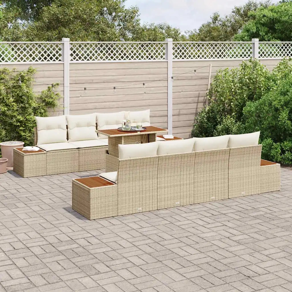 Set da Pranzo per Giardino con cuscino 9 pcs Beige e Crema