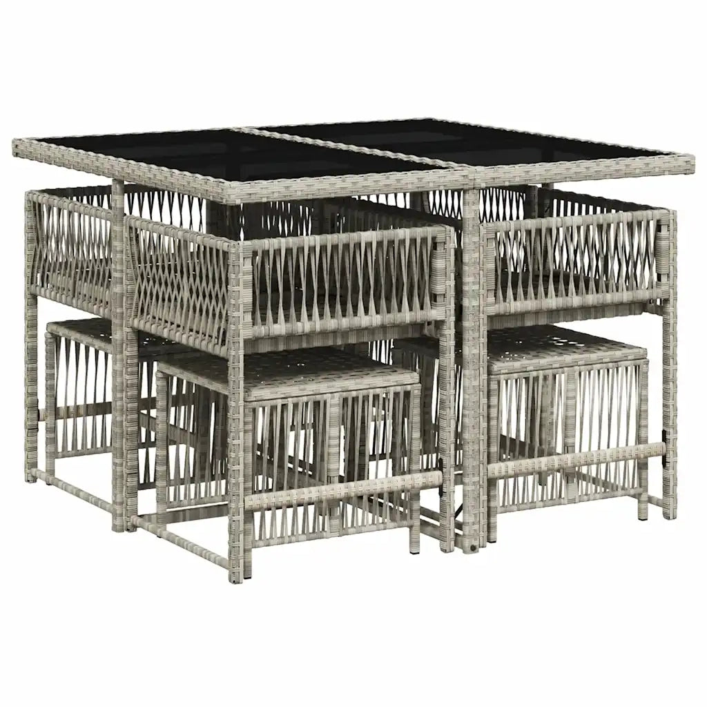 Set Pranzo da Giardino 9pz con Cuscini Grigio Chiaro Polyrattan
