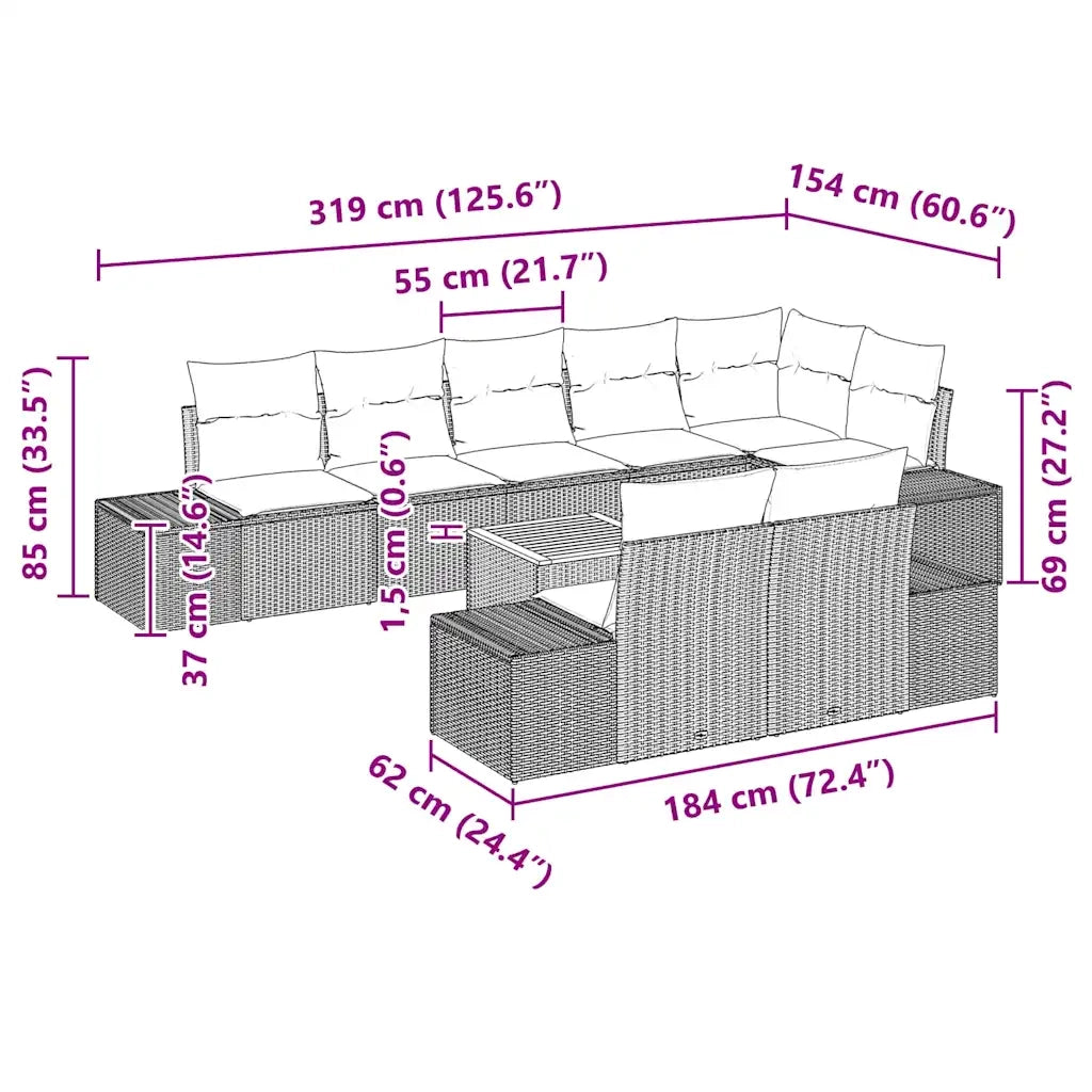Set Divano da Giardino con cuscino 9 pcs Grigio polyrattan 3347972