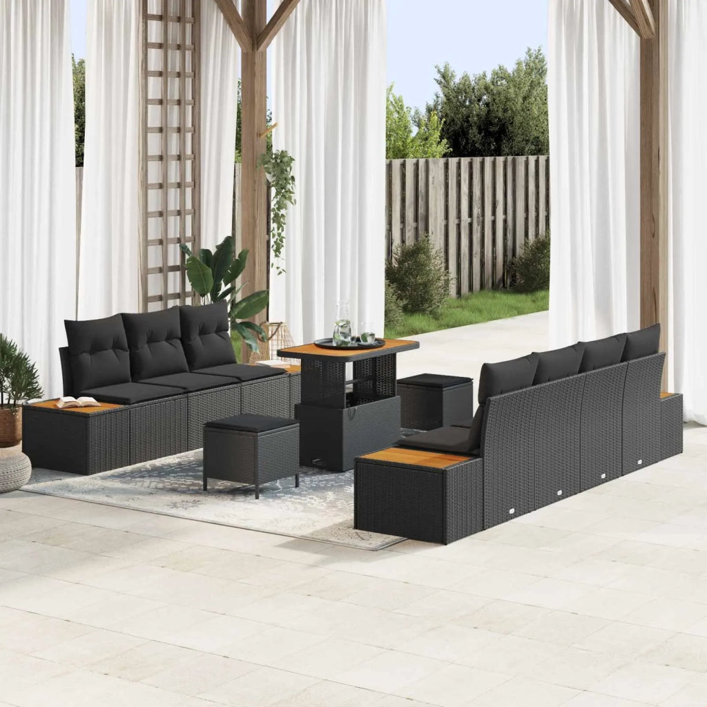 Set Divano da Giardino 10 pcs Nero polyrattan