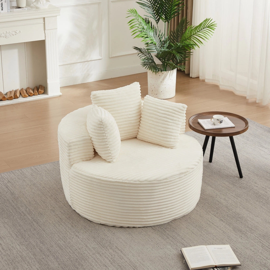 Poltrona a sacco, poltrona con braccioli, diametro 110 cm, velluto a coste, 3 cuscini, beige (non richiede assemblaggio)