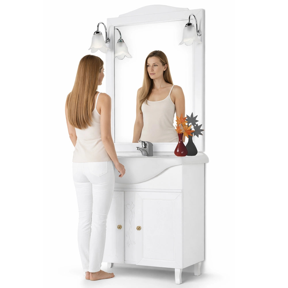Mobile Da Bagno Bianco Completo Modello Giada Ante Lisce 75cm Legno con Specchio