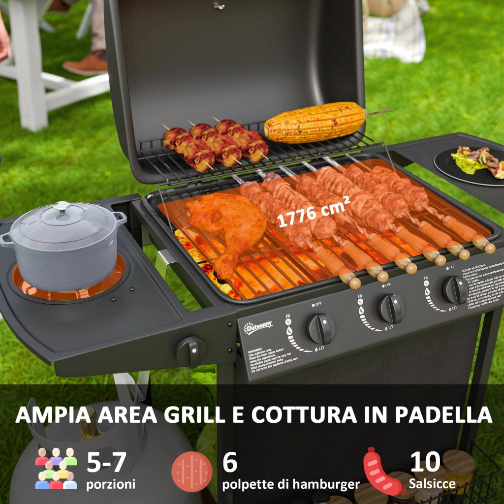 Barbecue a Gas 4 Bruciatori con Coperchio e Termometro ¨C zephmum ¨C Nero 108x54x97 cm