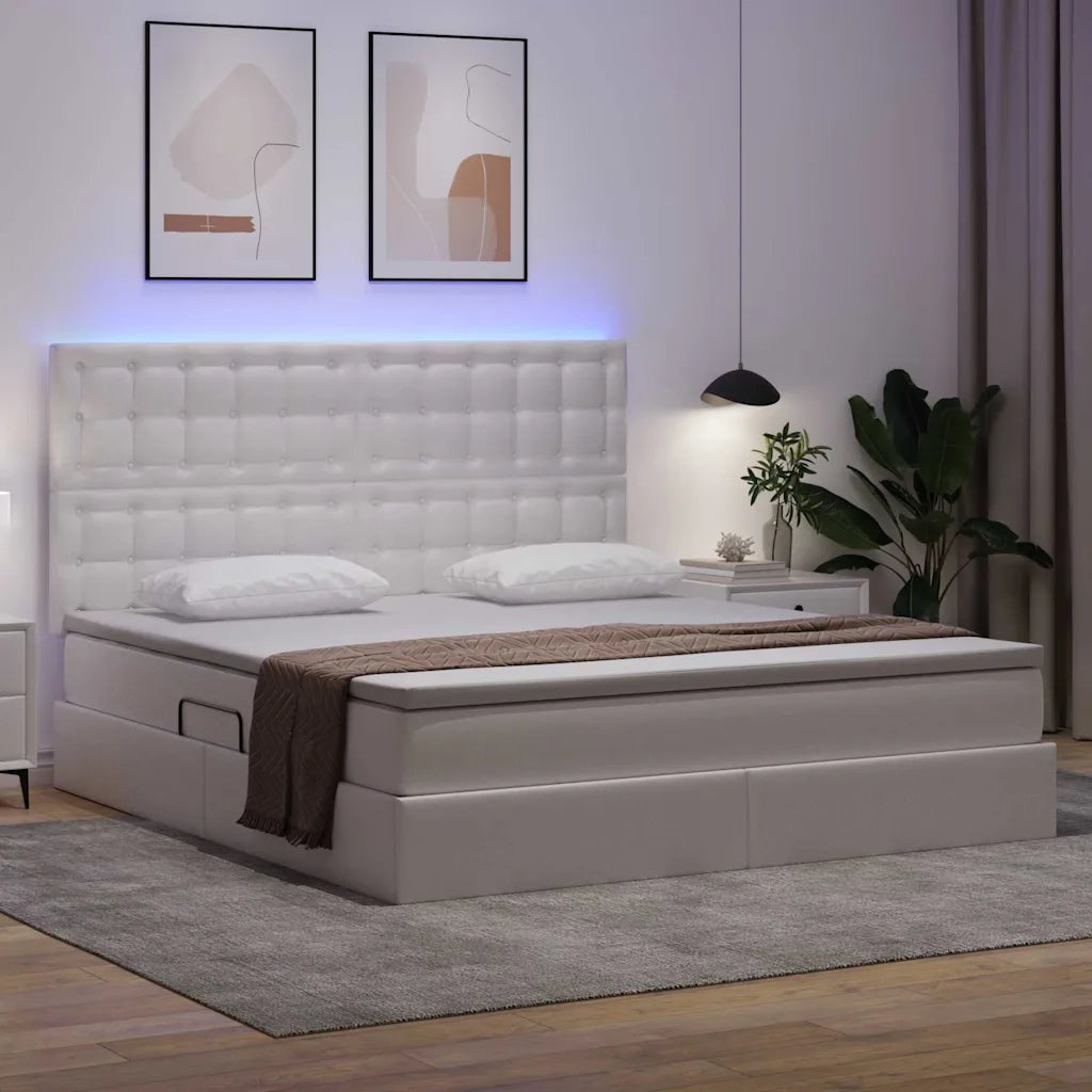 Letto con contenitore e LED con led Bianco Puro 160 x 200 cm