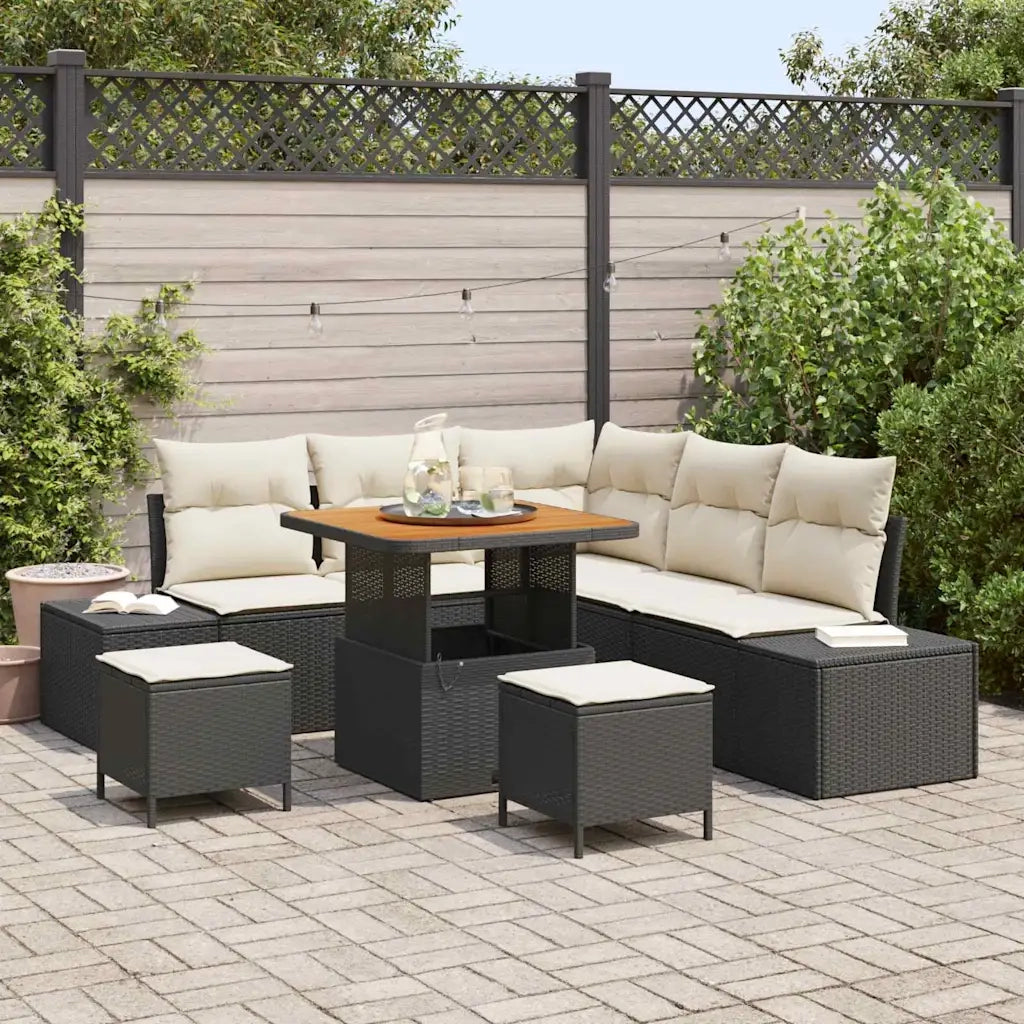 Set Divano da Giardino con cuscino 8 pcs Nero polyrattan 3362780