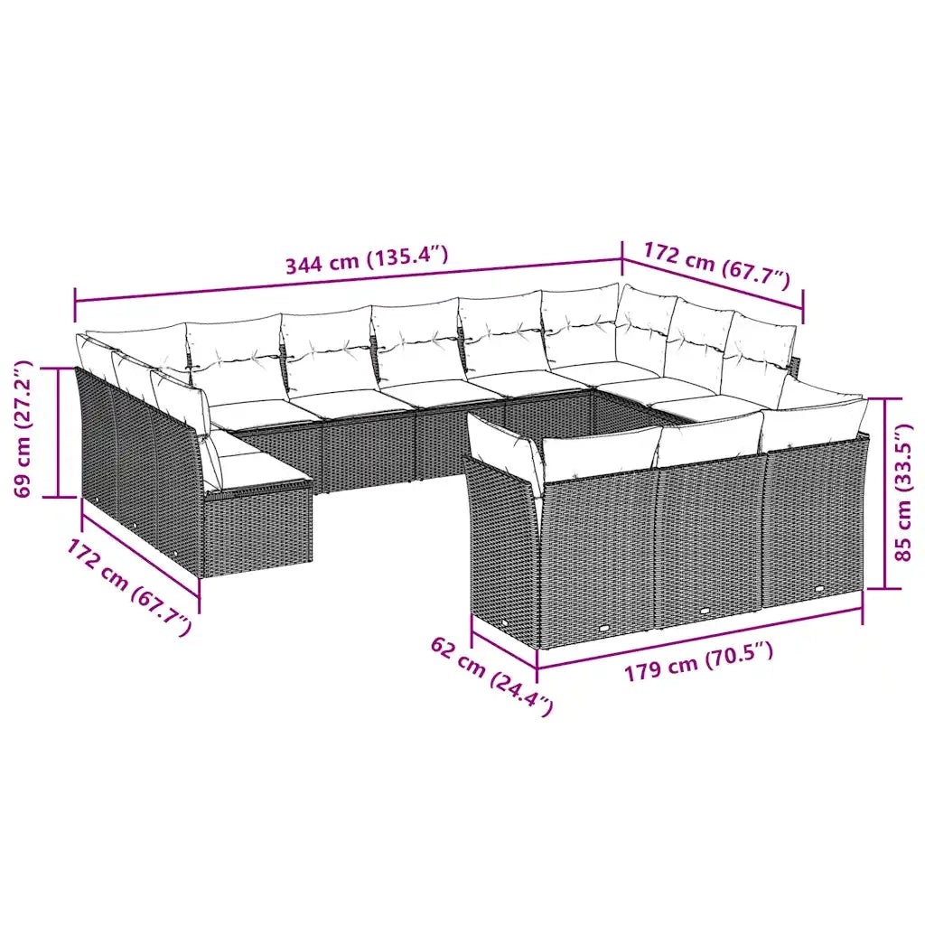 Set Divani Giardino 13 pz con Cuscini Grigio Chiaro Polyrattan 3218452