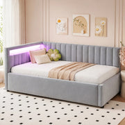 Letto imbottito 90x200 con LED, contenitore idraulico e rete a doghe