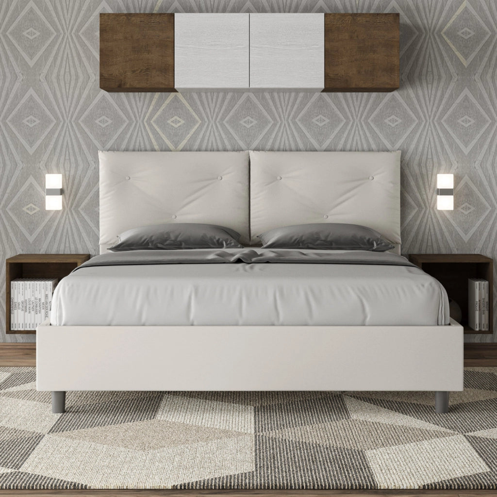 BS COM Letto matrimoniale con rete imbottito 160x200 similpelle bianco