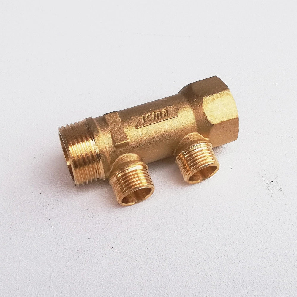 Collettore lineare da 1 - 16mm a 2 vie da 1/2 mf di ottone