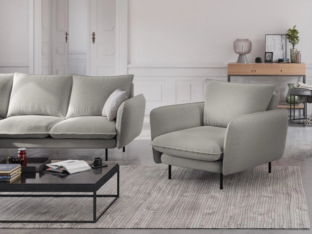 Cosmopolitan Design - Poltrona "Vienna" in tessuto strutturato grigio chiaro 