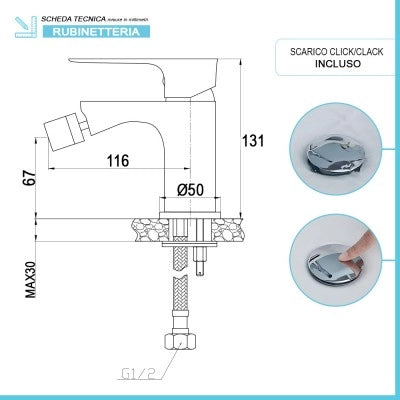 Set miscelatori lavabo alto e bidet Flat con piletta click clack