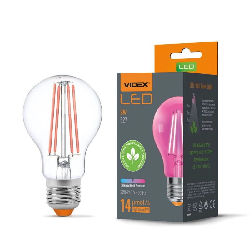 Lampadina LED Grow per piante A60 8W E27 290lm Videx