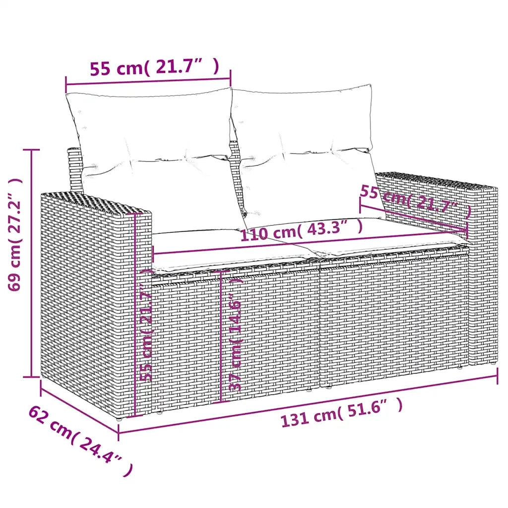 Set Divani da Giardino 10pz con Cuscini in Polyrattan Marrone 3219454