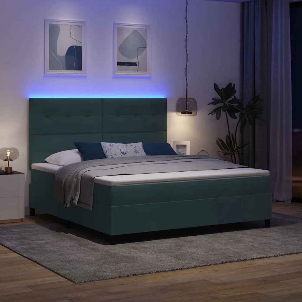Letto a Sorgente LED Verde Scuro 180 x 200 cm Tessuto