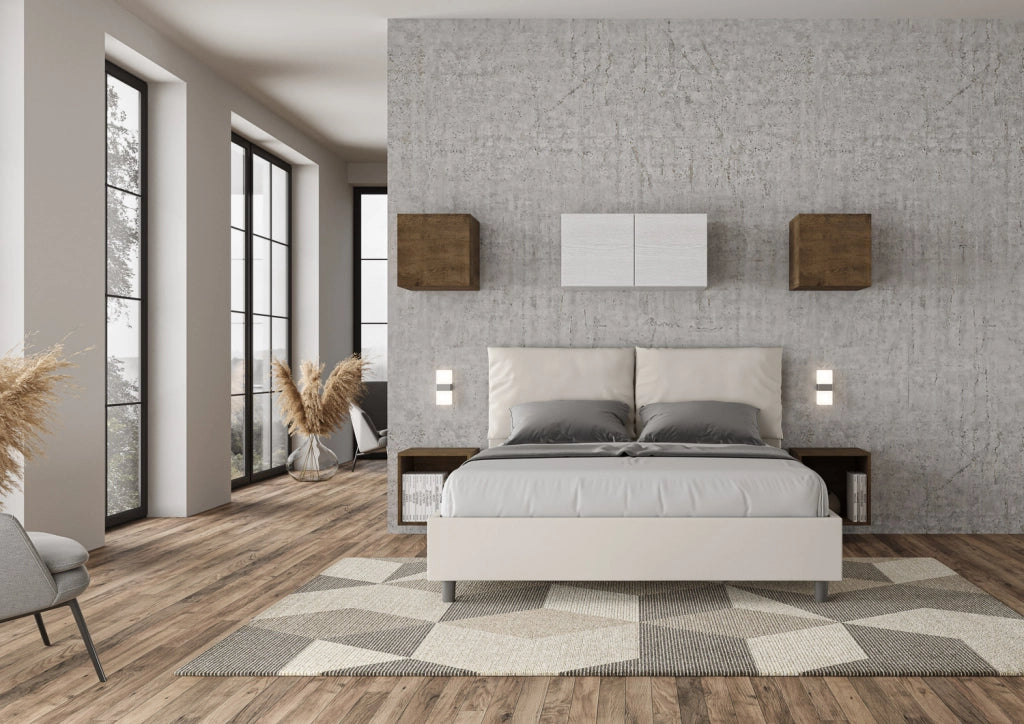 BS COM Letto matrimoniale con rete imbottito 160x200 similpelle bianco