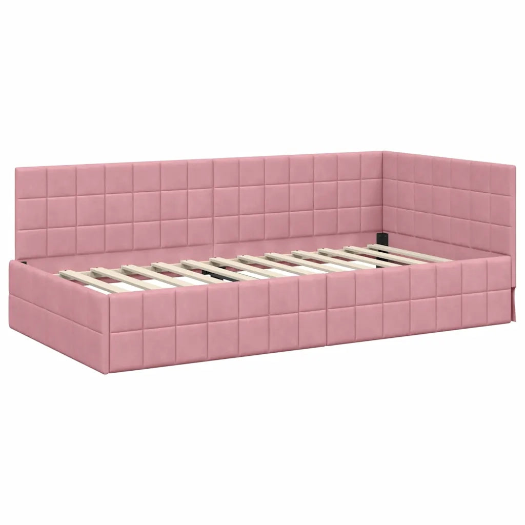 Cornice del letto ad angolo Rosa 90 cm x 190 cm Velluto 42016381