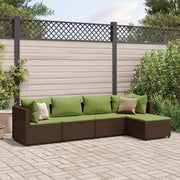 Set Divani da Giardino 5 pz con Cuscini Marrone in Polyrattan