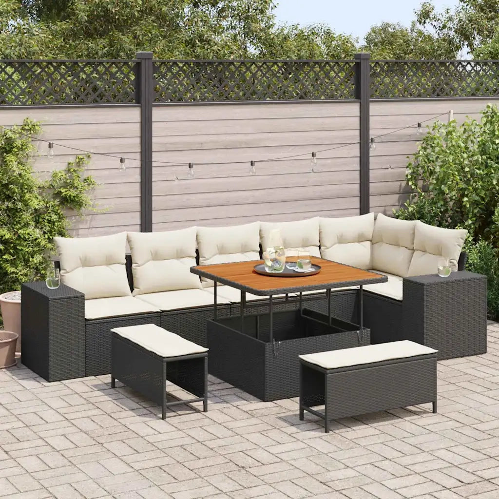 Set Divano da Giardino con cuscino 9 pcs Nero polyrattan 3362015