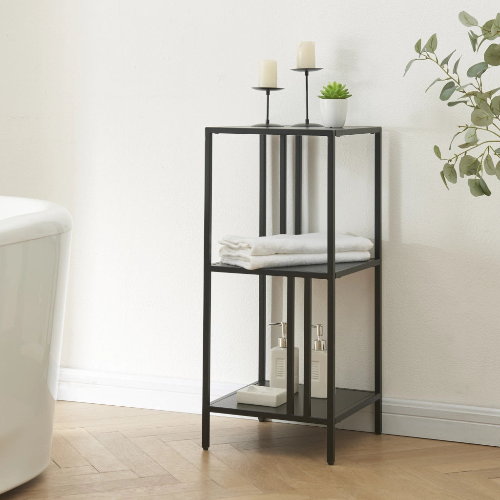 Scaffale Basso Kumlinge in Acciaio a 3 Ripiani Quadrati 80 x 35 x 35 cm Nero [en.casa]