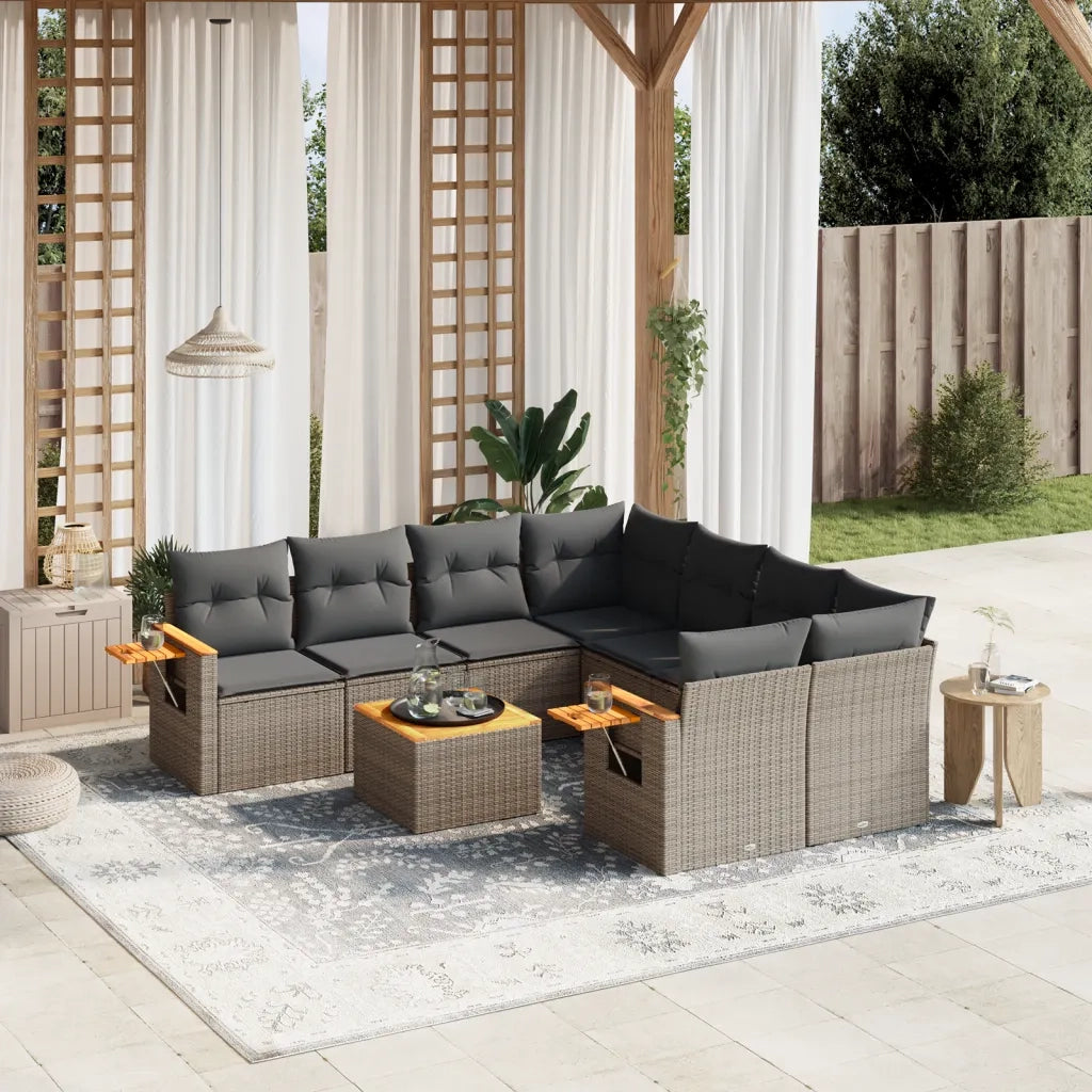 Set Divano da Giardino 9 pz con Cuscini Grigio in Polyrattan 3259071
