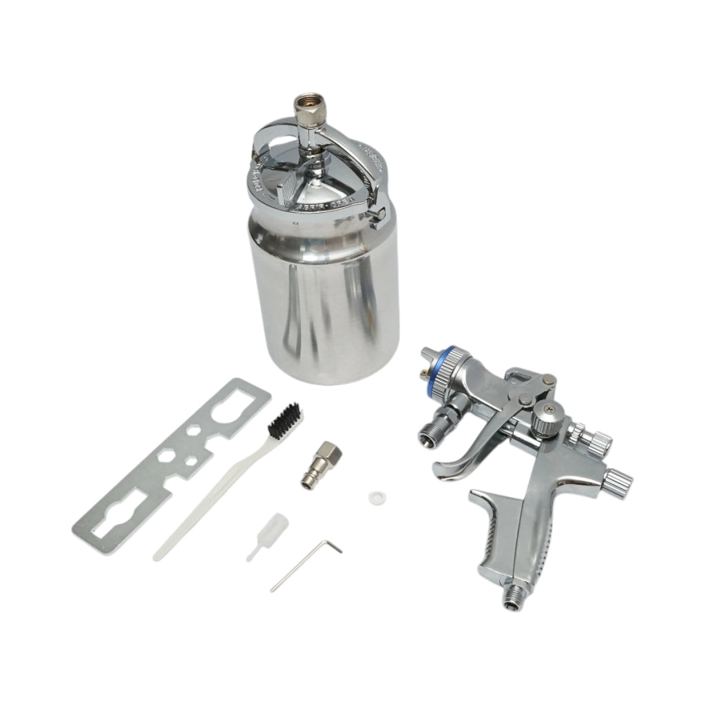 Pistola ad aria compressa per verniciatura a spruzzo, capacità 1000 ml, ugello 1,4 mm, portata 200 ml/min, pressione massima 4 bar. Breckner Germany
