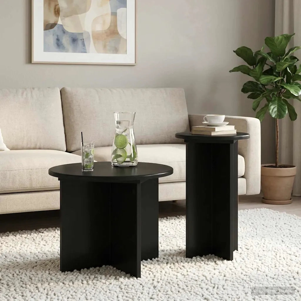 Set tavolini 2 pz Rovere Nero Ø 45 x 35 cm Legno ingegnerizzato 8001029