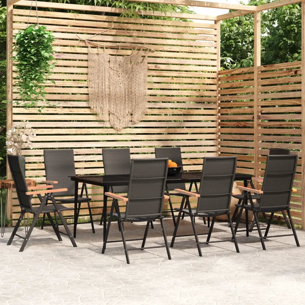 Set da Pranzo per Giardino 9 pz con Cuscini Nero 3099124
