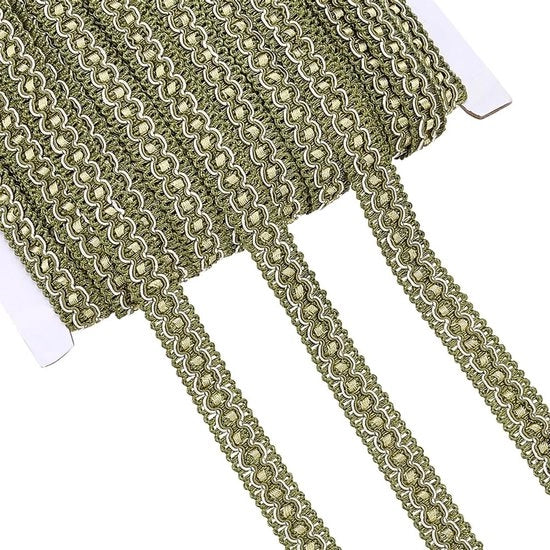 Lint decorativo a strisce 25 metri - colore olio verde - materiale polyester - decorativo - per cucito - attività artigianali - decorazione tende - decorativo lino a strisce
