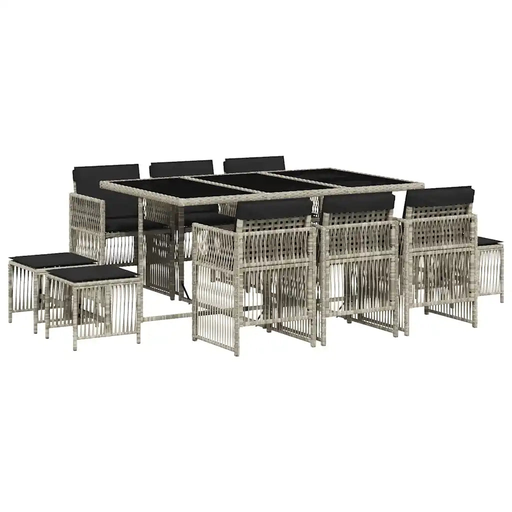 Set Pranzo Giardino 11pz con Cuscini Grigio Chiaro Polyrattan 3210971