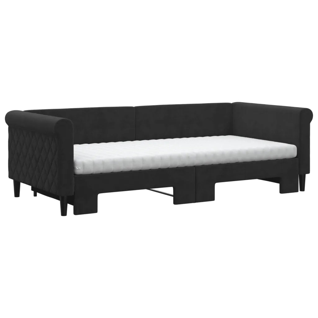Divano Letto Estraibile con Materassi Nero 90x200 cm Velluto 3197799