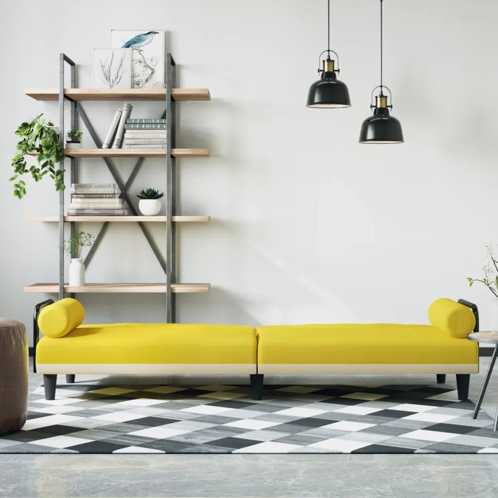 Divano Letto con Braccioli Giallo Chiaro in Tessuto 351935