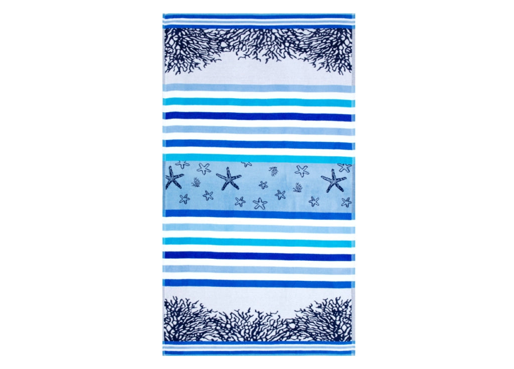 Telo Mare Jacquard Spugna Asciugamano Spiaggia Disegno Queensland - Telo Mare - Blu-Azzurro