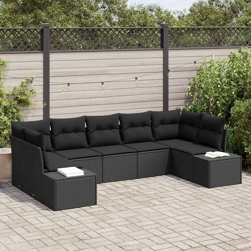Set Divano da Giardino con archiviazione 7 pcs Nero Poly Rattan 3355882