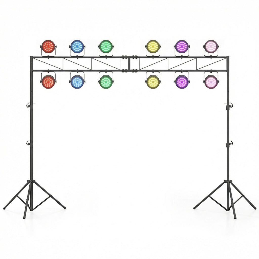 Supporto luci DJ con traversa e stativo treppiede regolabile, Supporto triangolare pieghevole per feste eventi concerti 140-265 cm
