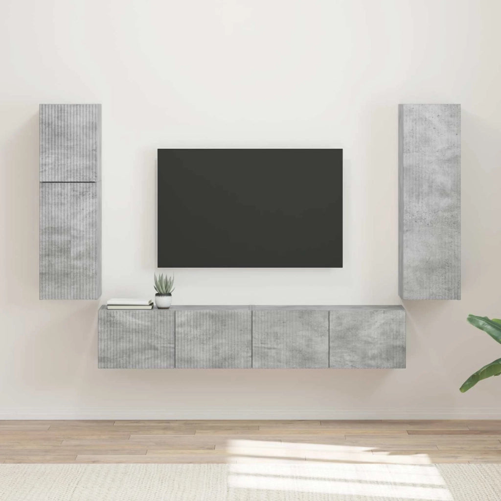 Set mobile TV 4 pz-Credenza per TV Grigio cemento Legno multistrato 641590