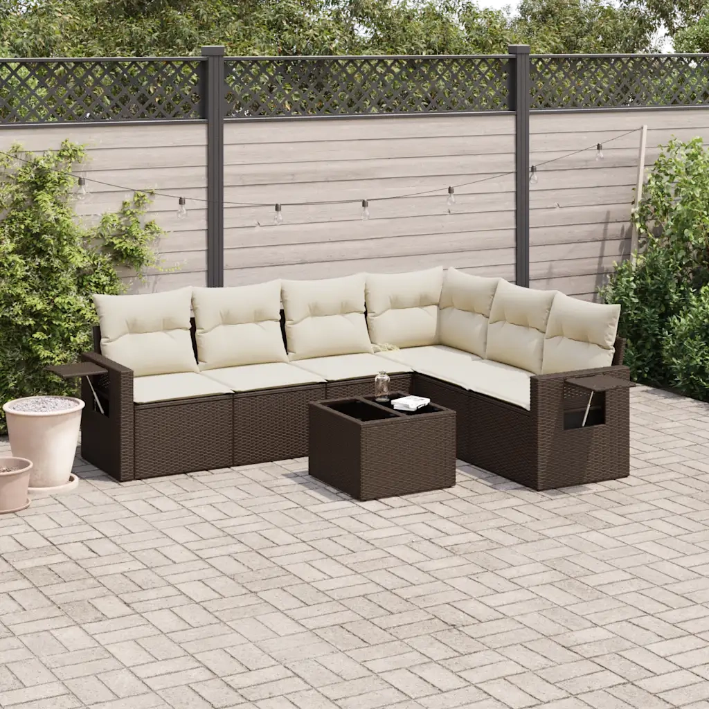 Set Divani da Giardino 7 pz con Cuscini Marrone in Polyrattan 3220222