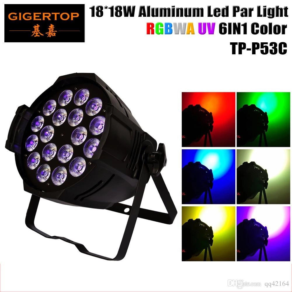 Trade Shop - Par Led Rgbwa Ip65 Dmx 18x18watt Uv 6 In 1 Luce Wood Party Fluo Powercon In Out -